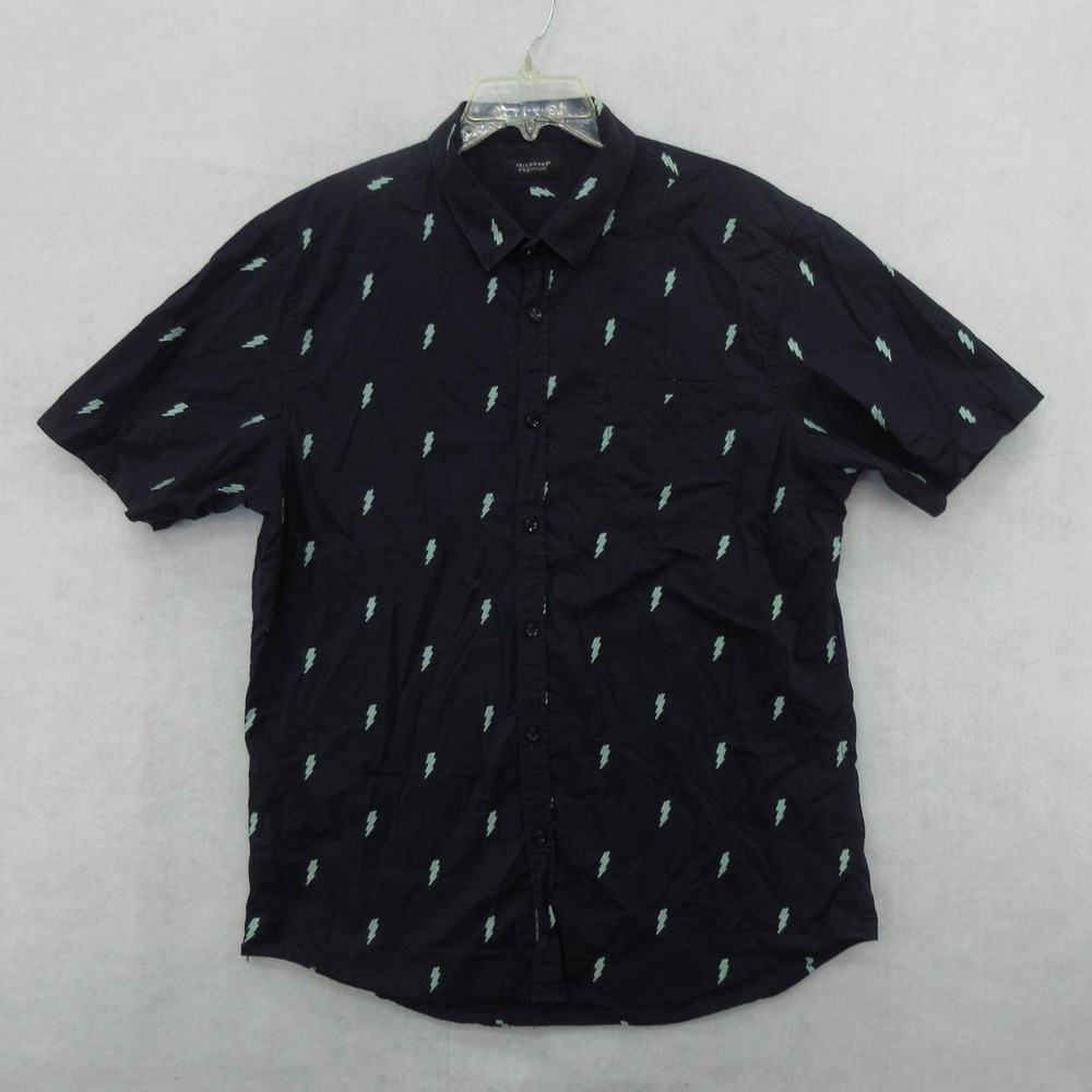 7 Diamonds Shirt Mens 2XL Blue Lightning Bolt Cotton Short Sleeve Button Up